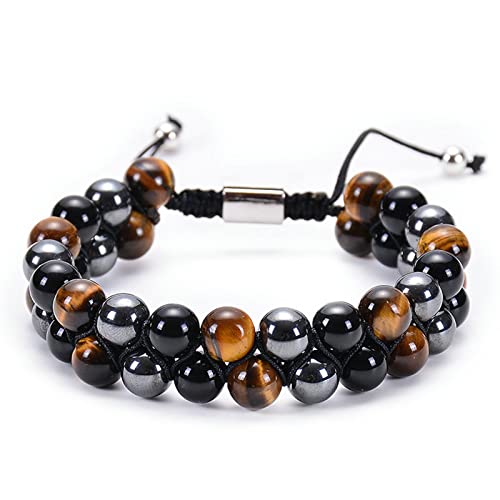 Lava Pearl for Men YXWYXWA collier double rangée perles de lave noire homme