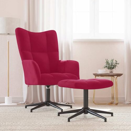 Genérico Sillón de Relax con Taburete Terciopelo Rojo Tinto,Mobiliario,Sillas,Sillones-328111