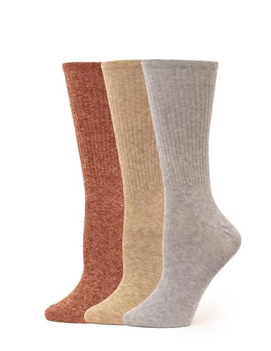 Image of HUE Women's Casual Ribbed Must-have Crew Lightweight Athletic Socks 3 Pair Pack