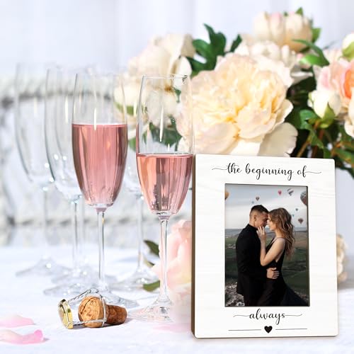Engagement Picture Frame 5x7, Wedding Photo Frame, Anniversary Engagement Gifts for Couples, The Beginning of Always Wedding Couples Wooden Picture Photo Frames for Desk Home Room Decor - Image 3