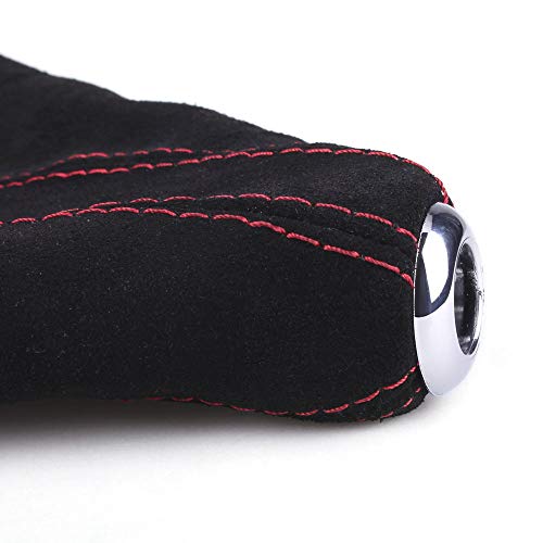 RASTP Suede Leather Shift Boot with Red Stitch Manual or Auto Gear Shifter Cover for Most Vehicles,Red