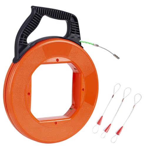 Pious Kabeleinziehhilfe 30m Zugdraht für Leerrohre mit Aufbewahrungsbox Einziehband Anti-Verwicklungs-Design Gleitet leicht um Rohrkurven Perfekte Kabel Einzugshilfe für Glasfaser-Durchziehhilfe