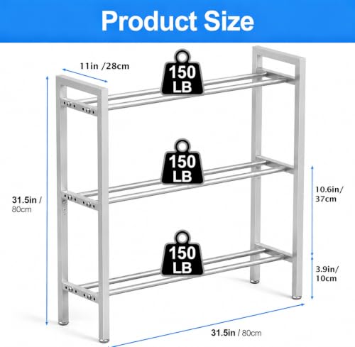 Image of WINSTAR 3-Tier Adjustable Dumbbell Rack | Heavy-Duty Home Gym Weight Storage Stand for Dumbbells & Kettlebells | Space-Saving Home Gym Organizer (Rack Only, Silver)