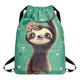 netilgen zaino da palestra con coulisse tasche da yoga di grande capacità bookbag portatile borsa da lavoro regali per uomo donna bambini per nuoto arrampicata escursionismo, carino bradipo