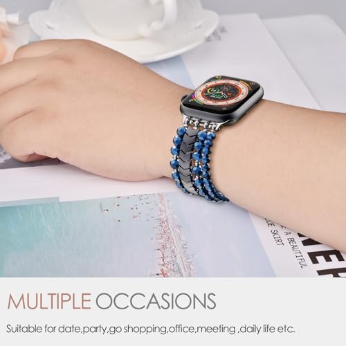 Image of MOFREE Beaded Bracelet Compatible for Apple Watch Band 38mm 40mm 41mm 42mm 44mm 45mm Women,Fashion Handmade Elastic Stretch Strap for iWatch Series SE 8 7 6 5 4 3 2 1