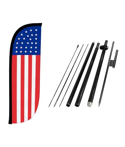 LookOurWay Feather Flag Pole Kit - 7 Feet Tall Advertising Banner with Fiberglass Pole Set and Ground Spike for Business Promotion - USA Flags - American Standard