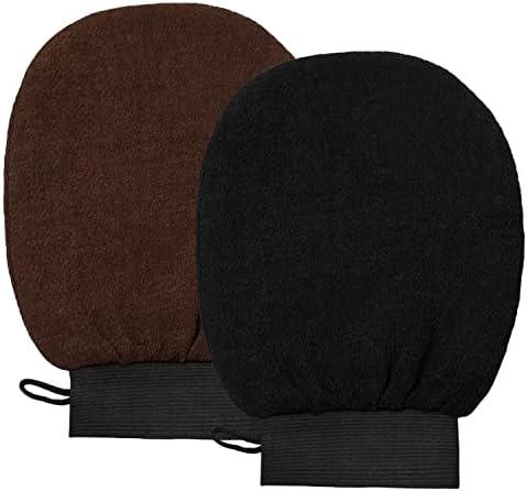2 PCS Exfoliating Gloves, Deep Exfoliation Body Mitt Exfoliator Scrubbing Glove Dead Skin Remover Shower Body Scrub Gloves for Women and Men, Ingrown (Black,Brown)