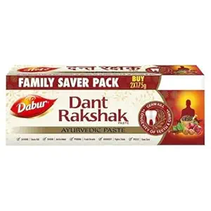 Dabur Dant Rakshak Ayurvedic Toothpaste - 175g (Pack of 2) | With Goodness Of 32 Ayurvedic Herbs | Prevents & Calms Gum Pain | Kills Germs | Complete Family Toothpaste | No Added Fluorides & Parabens