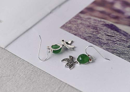 Boucles d'oreilles poisson en agate verte et cristal de sable rétro S925