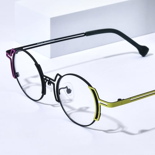 Image of FONEX Colorful Pure Titanium Glasses Frame Women Retro Round Eyeglasses