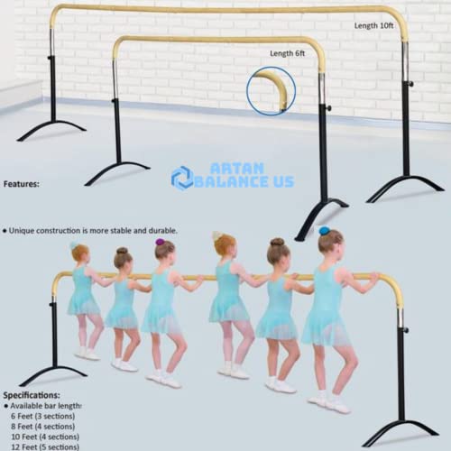 Ballet Barre Portable For Home Or Studio, 6 Ft Extendable To 12 Ft Bar With Curved Shape, Height Adjustable From 27" To 44", Ideal For Stretch, Pilates, Dance, Active Workouts, Single Bar, Kids Adults #TOP1