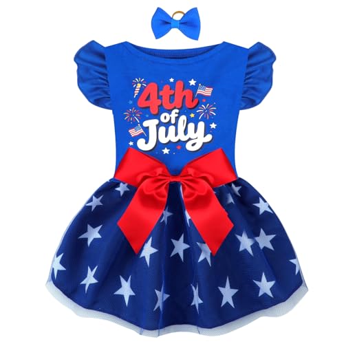 4th of July Dog Dress with Bow Independence Day Doggie Tutu Skirt Tulle Dress Pet Apparel Puppy Outfit Holiday Clothes for Small Dog Girl (Blue XS)