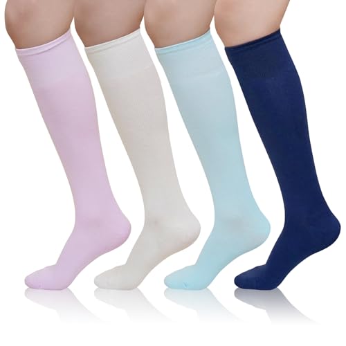 LOFIR Damen Kniestrümpfe aus Gekämmte Baumwolle: Overknee Strümpfe Lange Socken ohne Naht für Büro Alltag und Reisen 4 Paar 39-42 Mehrfarbig