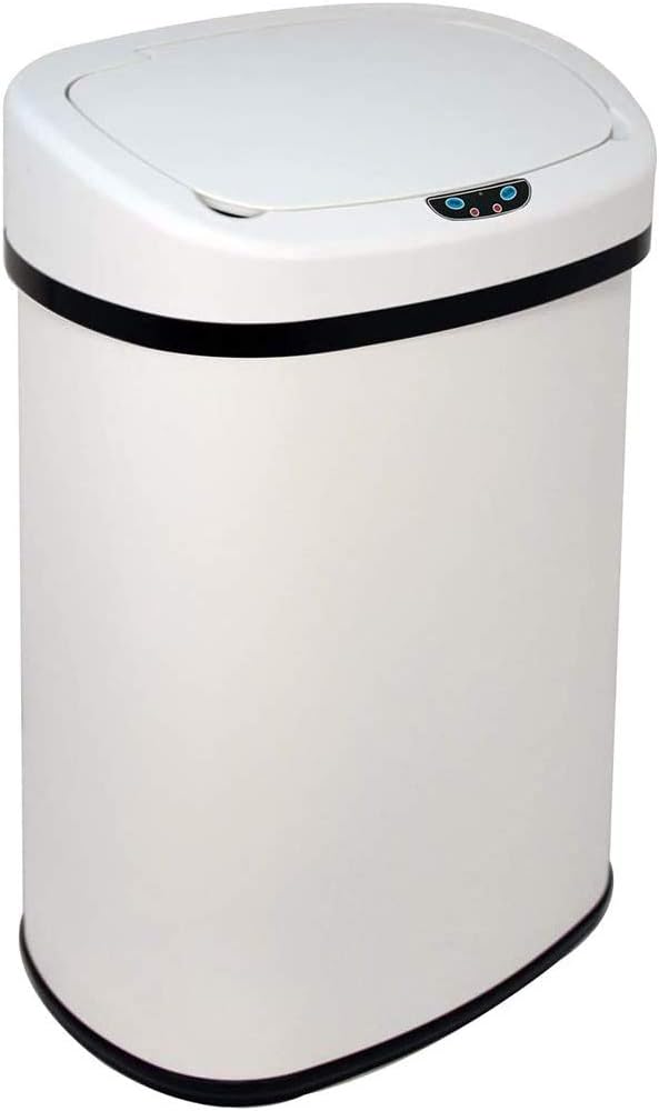 HGS 13 Gallon Trash Can Kitchen Garbage Can Waste Bin with Lid Automatic Garbage Bins Touchless Stainless Steel Sensor Trash Can for Home Office Bedroom Living Room, White Automatic trash can 13 gallons