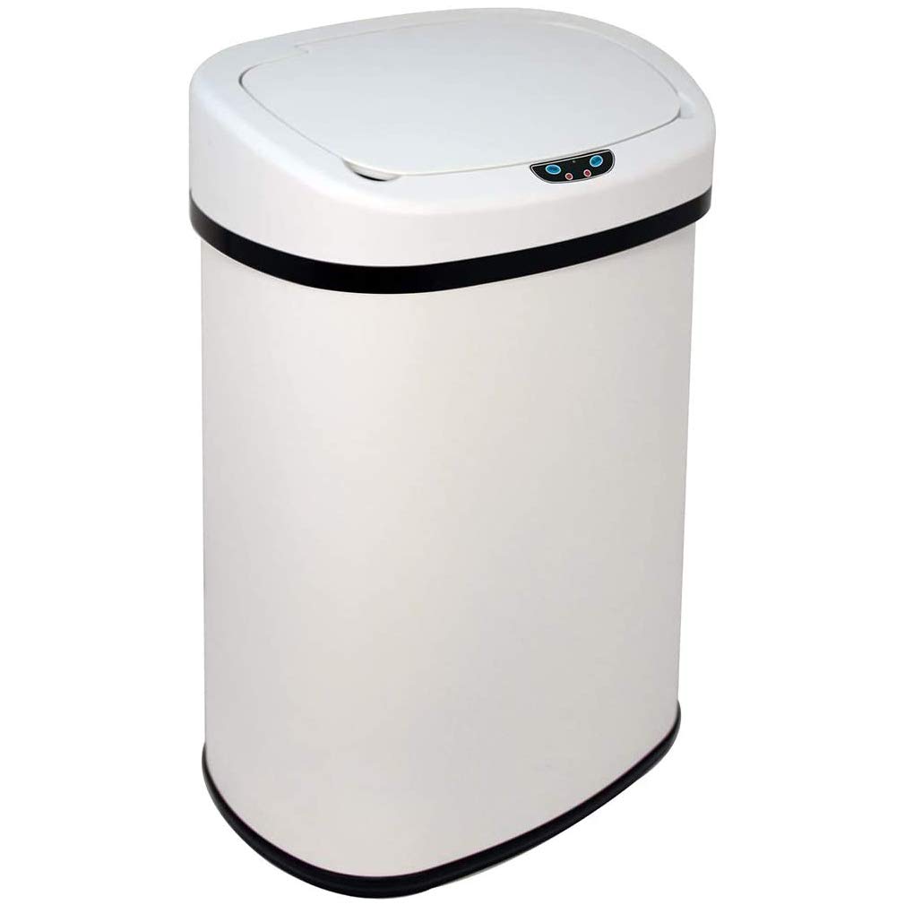 HGS 13 Gallon Trash Can Kitchen Garbage Can Waste Bin with Lid Automatic Garbage Bins Touchless Stainless Steel Sensor Trash Can for Home Office Bedroom Living Room, White Automatic trash can 13 gallons