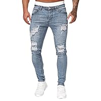 Jean Homme Slim Troué Jeans Skinny Stretch Pantalon Coupe Droite Taille Haute Pantalons Fluide Taille Elastique Jean Polyvalents Quotidiens Jeans Français Décontractés Pantalons Polyvalents Pants