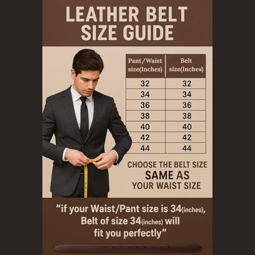 Image of Leather Belt for Men with Zinc Buckle | Premium Leather Belt for Casual & Formal Wear | Lightweight Waist Belt for Jeans, pants, Office | Belt width 3.5cm (35mm).