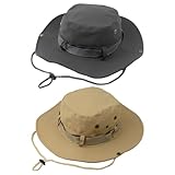 KFSCIP Safari Hat, 2 Pack Boonie Hats for Men Women, Wide Brim Sun Hat UK with Adjustable Strap, Foldable Outdoor Hats for Hiking Fishing Beach (Khaki & Dark Gray)