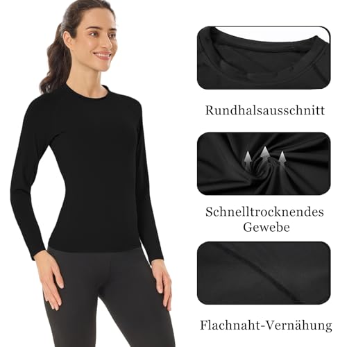 HYCOPROT 4er Pack Langarmshirt T-Shirts Damen Kompressionsshirt Fitness Oberteile Basislayer Funktionsshirt Laufshirts Sport Long Sleeve Shirt Casual Modische Grundschichten Gym Yoga Laufen Wandern