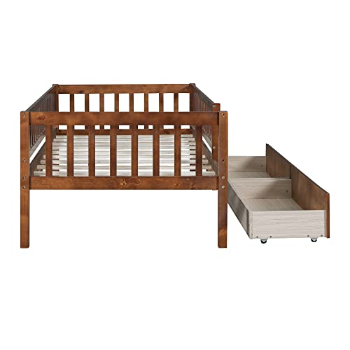 Harper & Bright Designs Twin Size Daybed With Two Drawers, Wood Kids Twin Platform Bed Frame With Storage And Rails, No Box Spring Needed, Easy Assembly (Twin Size, Walnut) #TOP3