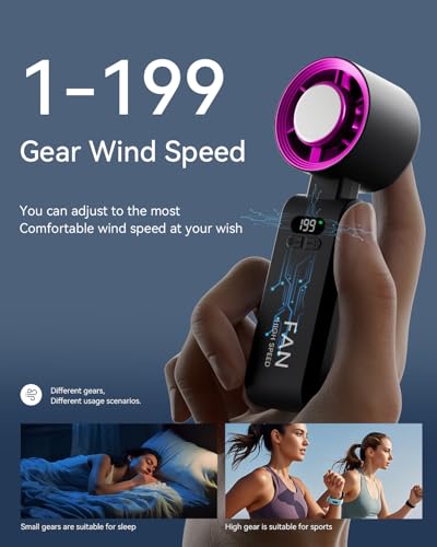 Image of Handheld Portable Turbo Fan with Ice Cooler, Speed (1-199) 5500mAh Rechargeable Personal Fan,[20H Cooling Time] [20000 RPM] Small Pocket Fans for Travel /Outdoor /Office, Black Hot Pink