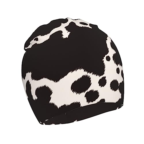 Cow Print Animal Pattern Kids Beanie Hats Warm Knit Beanie Cap Skull Caps Gifts Decor for Boys Girls White