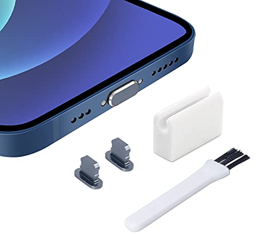Portplugs, Anti Dust Plugs (2 Pack), Compatible With Iphone 14, 13, 12, 11, X, Xs, 8, 7, Plus, Max, Pro, Mini, Ipad, Aluminum Design, Includes 2 Holders And Cleaning Brush (Gun Metal) #TOP4
