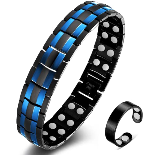 Vicmag Bracelet magnétique pour homme en acier titane ultra résistant double rangée 3500 gauss avec outil de réglage et boîte cadeau, 22cm*1.5cm, Métal