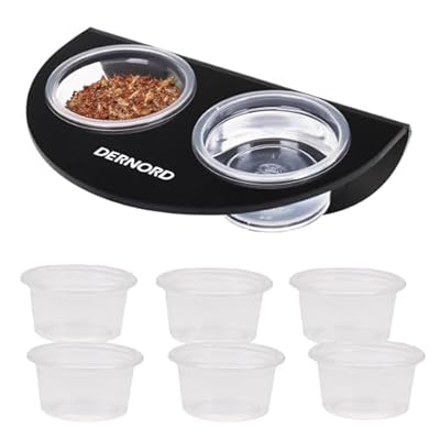 DERNORD Crested Gecko Feeding Ledge with 6 Pack Water Bowl Reptile Vivarium Strong Magnetic Food Dish for Lizard Bearded Dragon