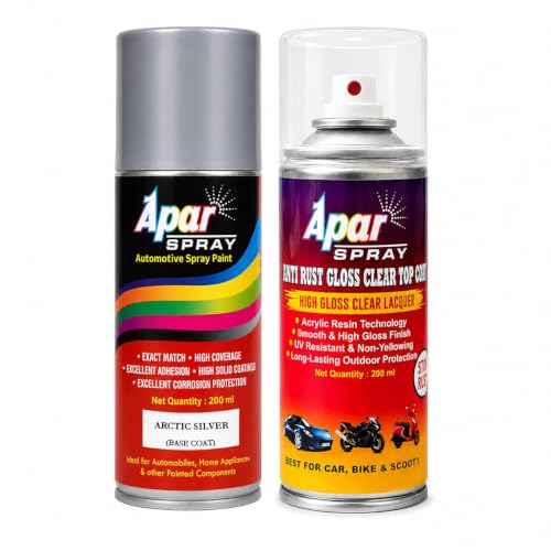 Image of APAR Spray Paint Arctic Silver (RC Colour Name) + GC Compatible for Tata Cars -200 ml (Pack of 2-Pcs)