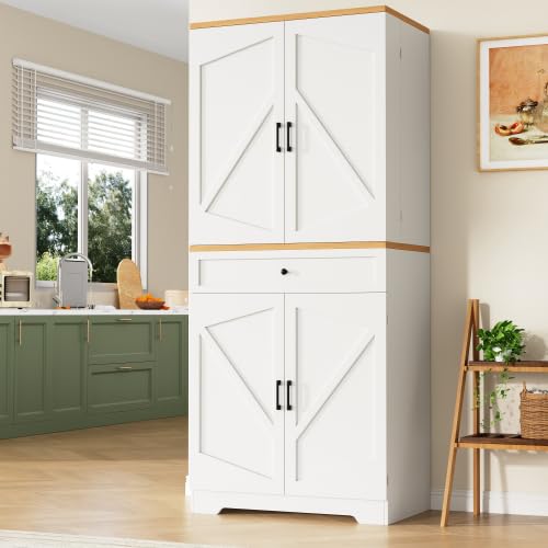 Merax White Kitchen Storage Cabinet, Tall Kitchen Sideboard with Door Frame & Large Storage Capacity – Multi-functional Snack Cabinet for Kitchen, Living Room & Dining Room