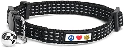 Pawtitas Reflective Cat Collar with Safety Buckle and Removable Bell Cat Collar Kitten Collar Black Cat Collar