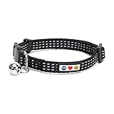 Pawtitas Reflective Black Cat Collar with Safety Buckle and Removable Bell for Kitten and Cats