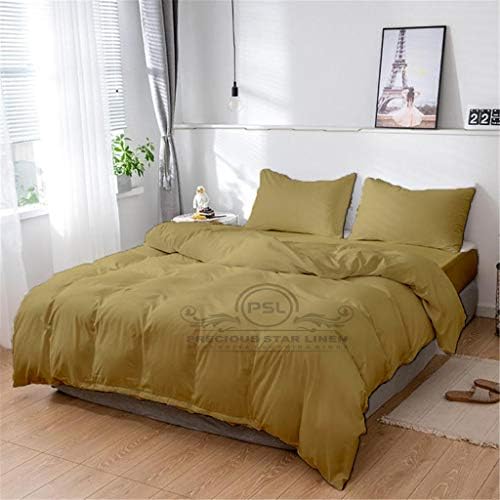Precious Star Linen Taupe Solid | Super King 120x98 | 3 Pieces Duvet Cover Set Soft & Cozy Egyptian Cotton | Zipper Closure & Corner Ties | 1 Duvet Cover with 2 Pillow Sham