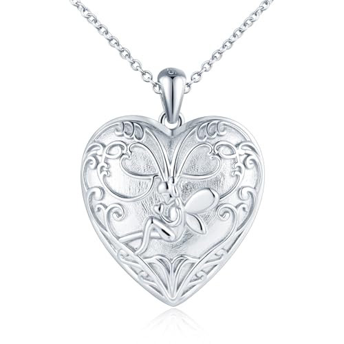 Corazón Collar con Foto Plata de Ley 925 para Mujer Niña: Hada de Las Flores Personalizada Colgante Hermosa Joyería-Hipoalergénico Medallón con Foto Collares-Regalos para Amigas Esposa Mamá Plata