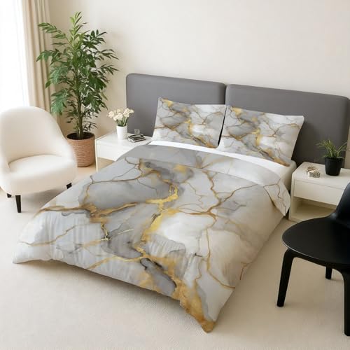 Housse de couette marbre fluide 3 pièces en microfibre douce avec fermeture éclair - 2