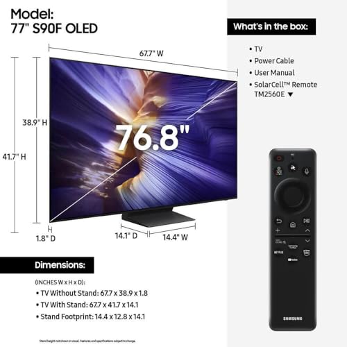 Image of Samsung OLED S90F 4K Smart TV Bundle - Ultra Thin Design, HDR+, 144Hz Gaming, Alexa Built-in, AI Upscaling w /AUX HDMI Cable, 2-Year Protection, Streaming Apps (65, Inches)