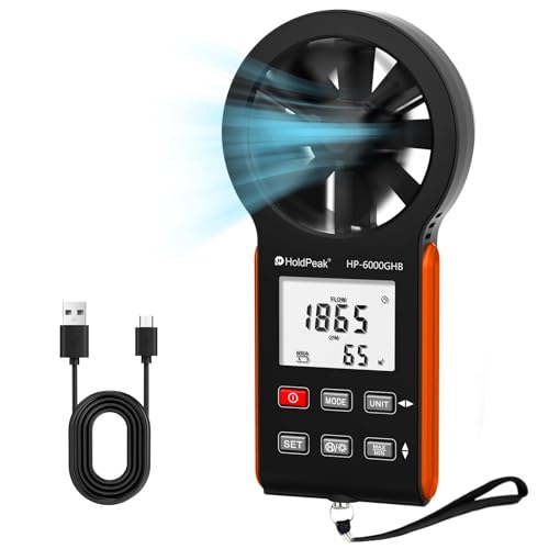 HOLDPEAK Handheld Anemometer, Digital Wind Speed Meter for HVAC, Drone Flying, Sailing & Weather Monitoring, Portable Air Flow Tester with Backlight, Rechargeable Battery, and Auto Shut-Off