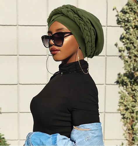 Image of DRESHOW African Women Turban Caps Cotton Beanie Twist Headscarf Pre-Tied Double Twisted Braids Wrap Hat Chemo Cancer Cap