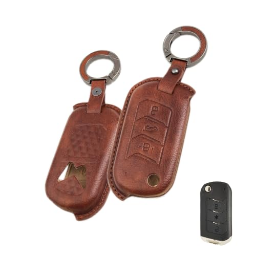 Image of Keyzone Vintage Leather Key Cover for Thar, Scorpio, Bolero, XUV700, XUV400, XUV300, TUV300, Marazzo 3 Button flip Key. (VL - Brown)