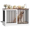 FirFurd Dog Crate Furniture Dog Cage for Large Breeds Wooden Puppy Kennel with Sliding Doors & 2 Bowls Heavy Duty Pet House Indoor Sideboard Cabinet White+Brown 120x90x60cm