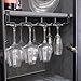 NAISQAQ Adjustable Under Cabinet Stemware Holder - Metal Wine Glass Hanger Organizer for Kitchen, Bar, Shelf - Rustproof Hanging Storage Rack for 6-8 Glasses - Space Saving Decor (Black, 4 Rows)