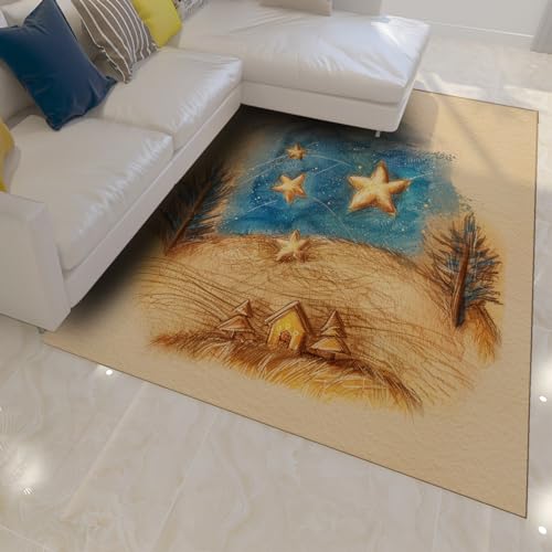 Tapis abstrait rétro étoiles et arbres 120x210 cm lavable - 3