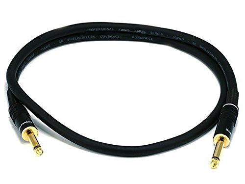 Monoprice Premier Series 1/4 Inch (TS) Male to Male Audio Cable Cord - 3 Feet- Black 16AWG (Gold Plated)