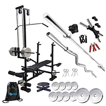 HASHTAG FITNESS Home Gym 20kg to 100 kg Steel Weight with 20 in 1 Bench Gym Equipment Set for Home and Gym Workout Fitness Equipment for Men (40kg)