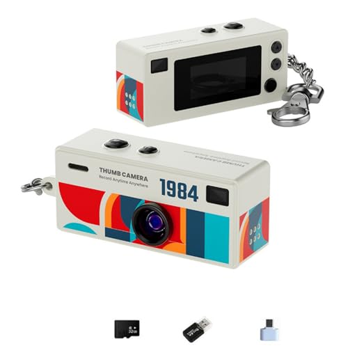 Mini Appareil Photo Numérique Porte-Clés, Caméras Vidéo Compactes avec Carte TF 32 G, Mini Caméra Rétro Porte-Clés, USB-C, Idéal pour Voyages,...