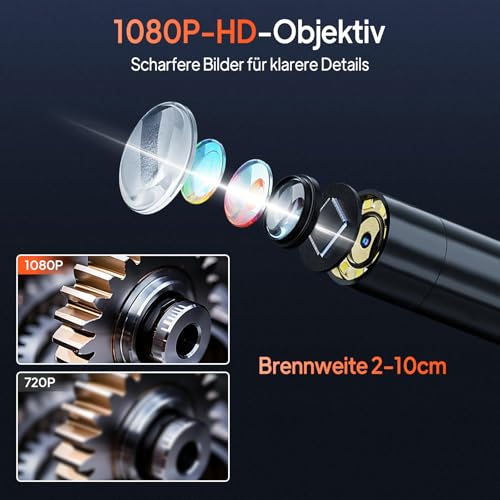 Endoskopkamera mit Licht, AOPICK 8mm IP67 wasserdichte Endoskop, 4.3' IPS Bildschirm...