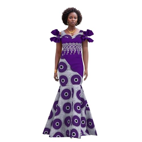 Image of iooiooi Womens Elegant Ankara Maxi Mermaid Dress Lace Decorated African Gowns