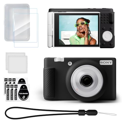 TYUANDOUER Sony ZV-1F/ ZV-1 II/ZV-1M2 Vlog�J�����p�P�[�X ZV1F �V���R���J�����P�[�X �X�N���[���v���e�N�^�[2��&���X�g�X�g���b�v�t�� ���h�~ �\�t�g�J�o�[ Sony ZV1F�A�N�Z�T���[�p - �u���b�N