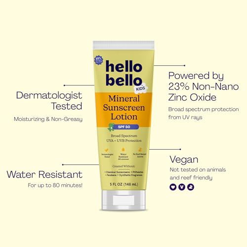 Image of Hello Bello Kids Sunscreen, SPF50 Broad-Spectrum Mineral Sun Lotion, 5oz